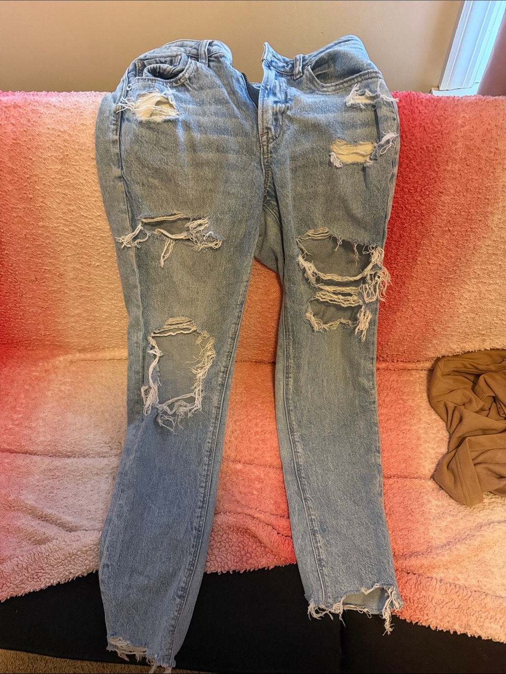 American Eagle Outfitters Distressed Light Blue Straight Leg Jeans